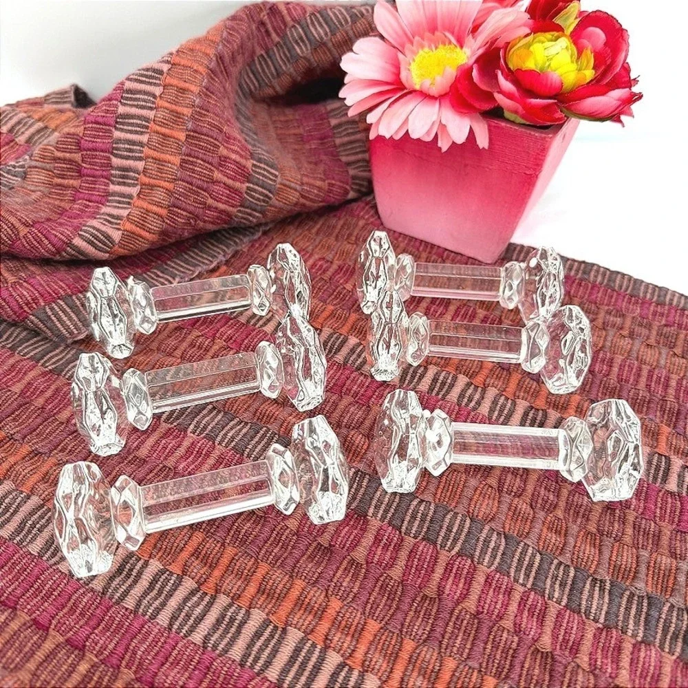 Glass Knife Rests Set of 6 Clear Faceted Crystal Style Dining Decor NEW